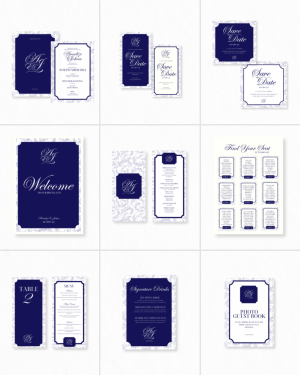 Royal Grace Collection - Canva Wedding Stationery Template Set